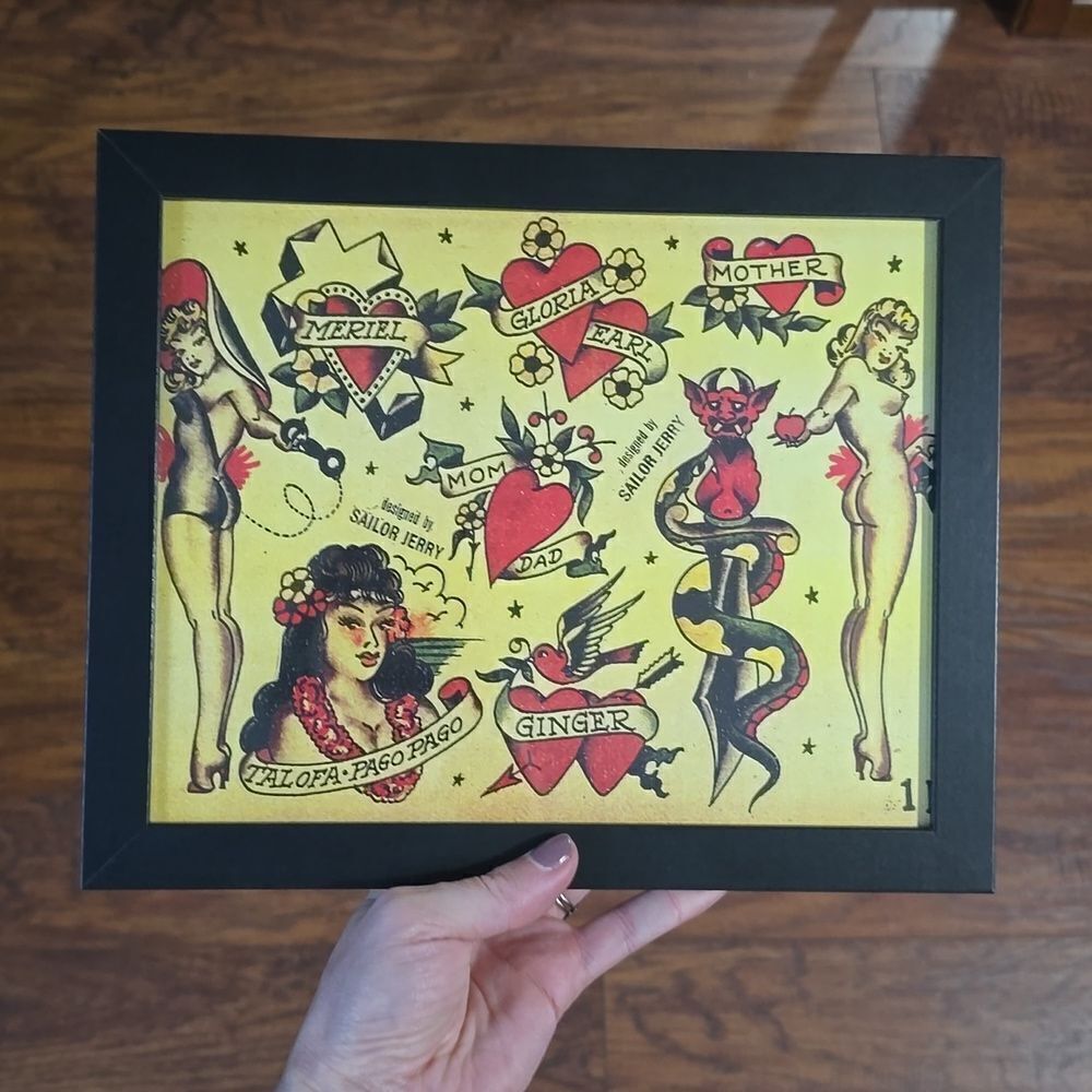 NWT, Framed American Traditional Tattoo Style Flash Art Print